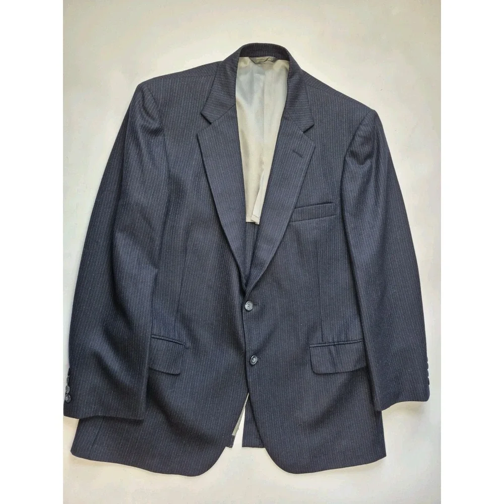 Vtg Allyn St George Mens Wool Sports Coat 39R Blue Stripe USA 2 Button Blazer